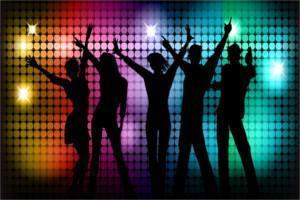 Dancers silhouetted against a glowing light wall — the Just Limos vibe