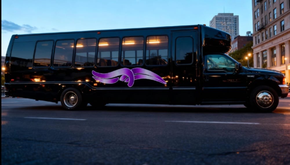 30–32 Pax Raven Party Bus — Just Limos party bus rental DC, Baltimore, Northern VA