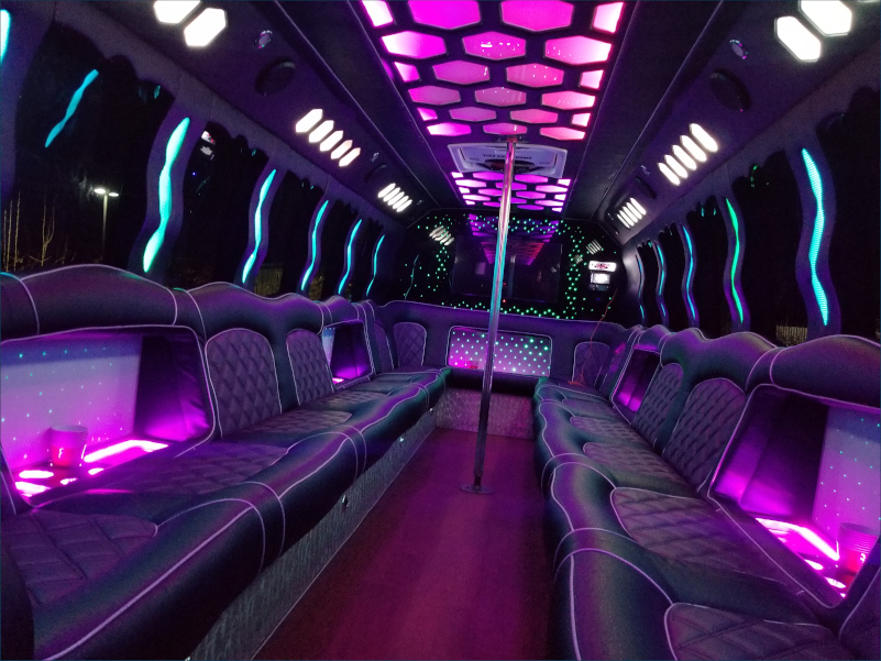 30–32 Pax Raven Party Bus — Just Limos party bus rental DC, Baltimore, Northern VA