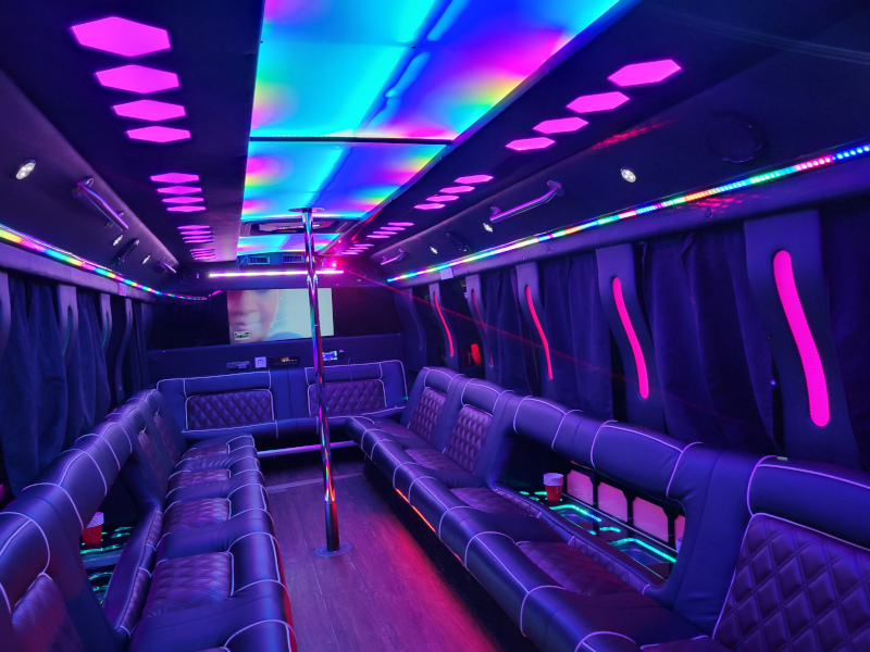 27–29 Pax Storm Party Bus — Just Limos party bus rental DC, Baltimore, Northern VA